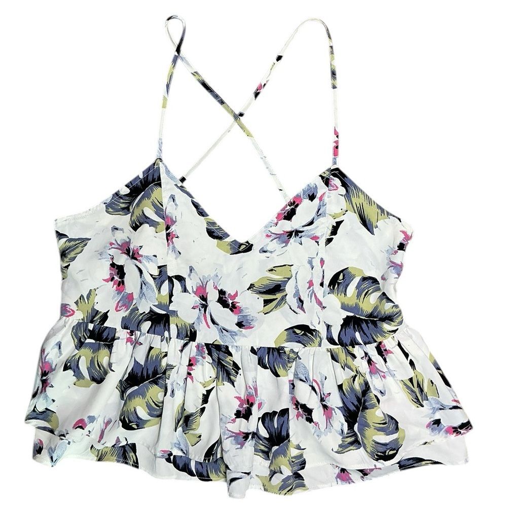 Hollister Floral Peplum Cami Tank Top Size L Flowy Ruffle